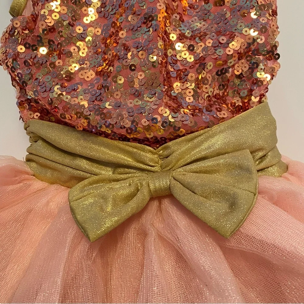 Revolution This Magic Moment Sequin Tulle Coral Gold Dance Costume Size SC